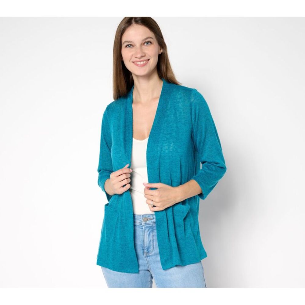 Denim & Co. Women's Top Plus Sz Sweater 1X Essentials Slub Knit Blue